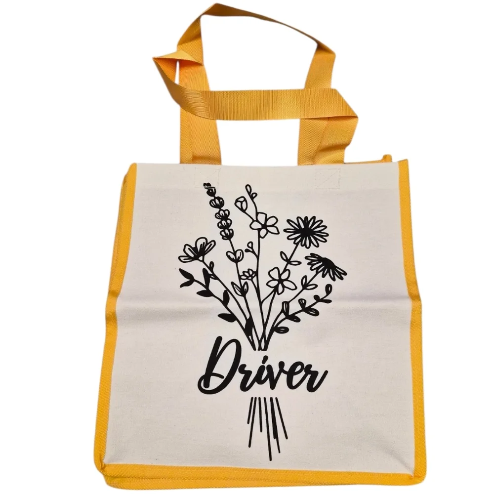 Driver Floral Canvas Tote Yellow Trim